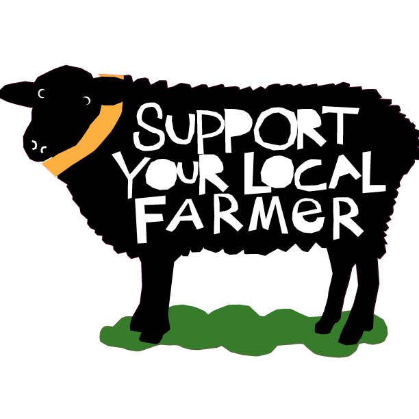 Support Your Local Farmer Sheep die cut bumper sticker for wholesale by Glad Dog Cards