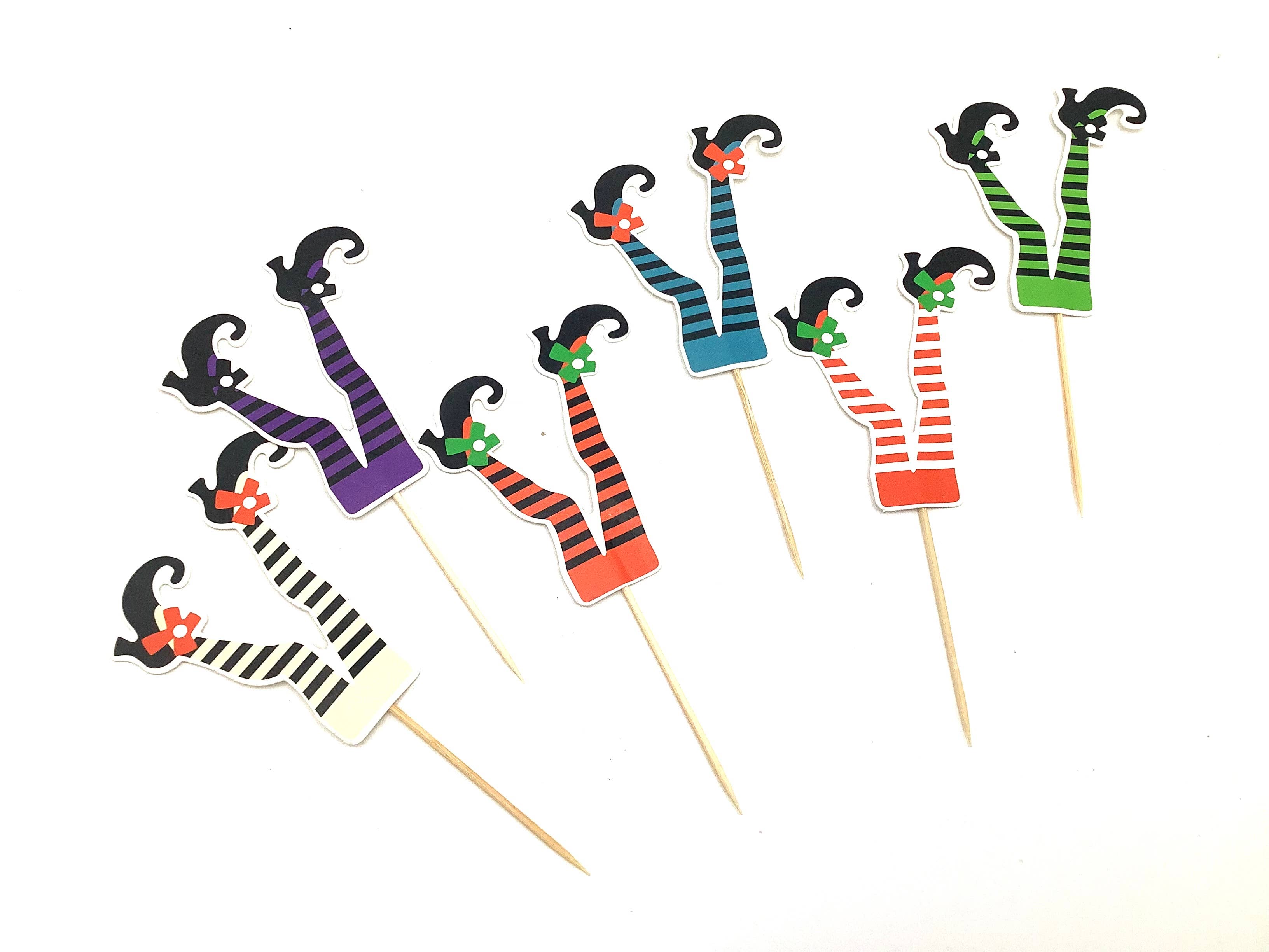 All Little Cute Things - Wholesale Cake/Cupcake Topper - Halloween Witch Feet with Striped Socks Cupcake Topper1