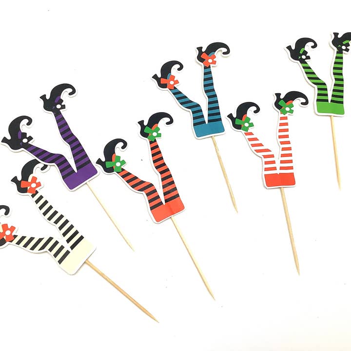 All Little Cute Things - Wholesale Cake/Cupcake Topper - Halloween Witch Feet with Striped Socks Cupcake Topper1