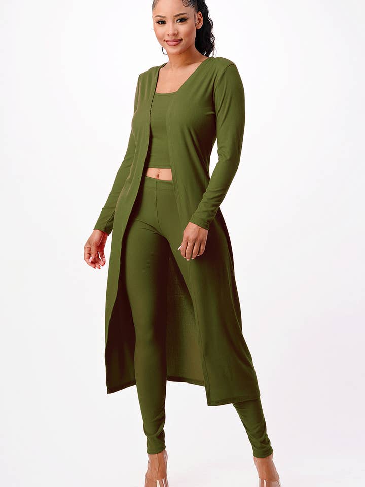 RIBBED CARDIGAN AND TOP AND PANTS SETS for wholesale by SJL Apparel