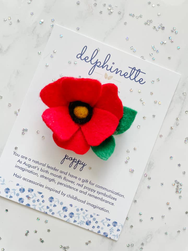 Poppy Hair Tie l August Birth Month Flower for wholesale by delphinette