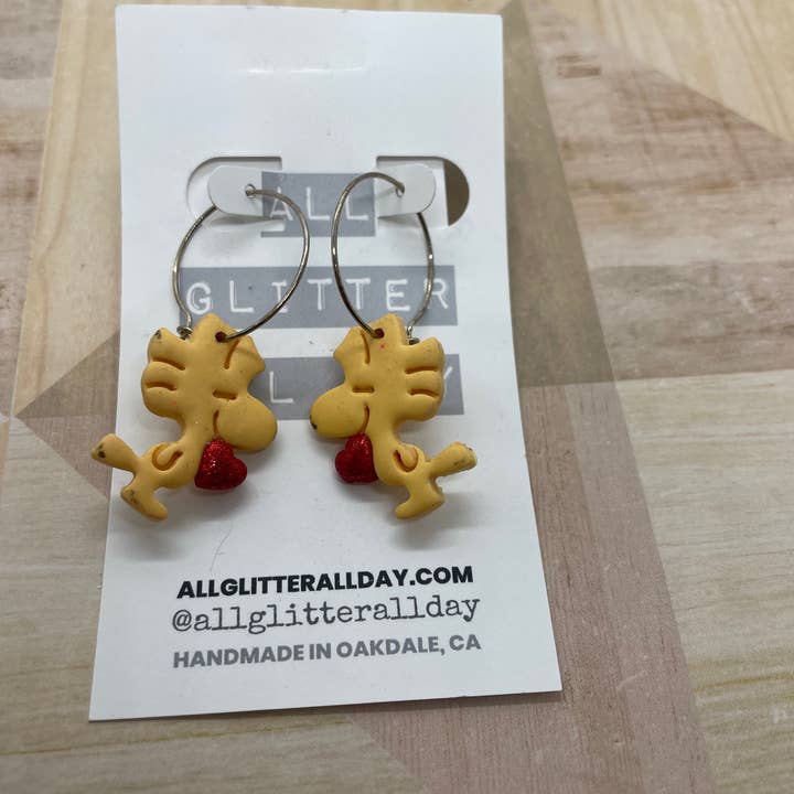 Yellow cartoon Bird with heart dangle earring for wholesale by All GlitterAll Day