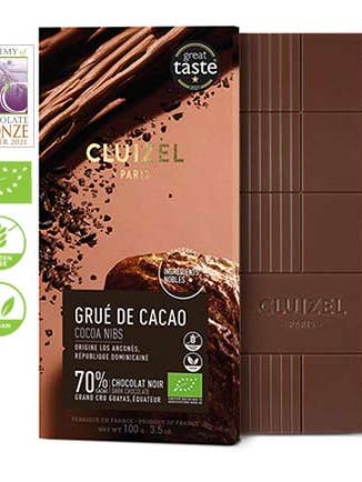 Cacao Nibs Chocolate Bar, 70% for wholesale by Cluizel USA