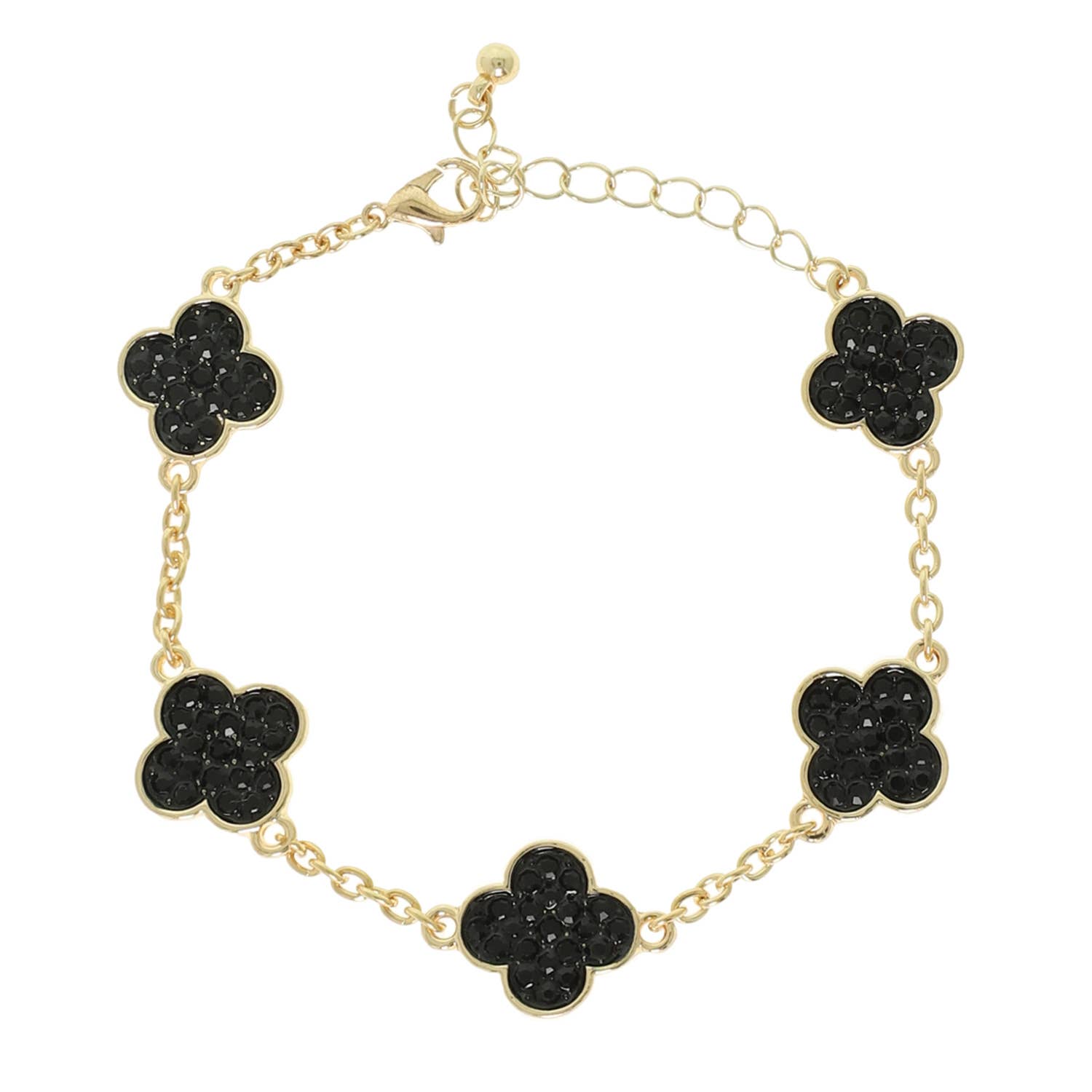 SP Sophia Collection - Wholesale Charm/Dangle Bracelet -  Rhinestone Pave Quatrefoil Clover Charm Station Bracelet4