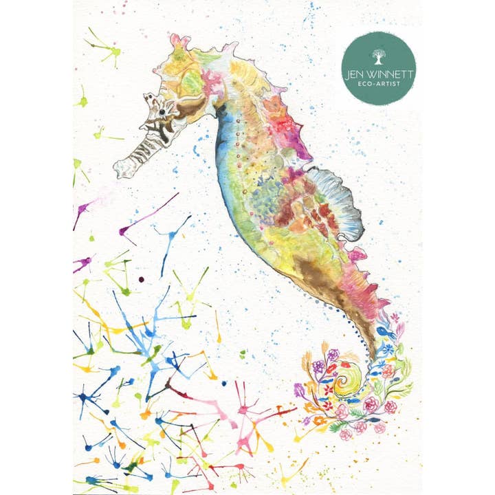 Symphony the Seahorse Signed Watercolour Art Seaside Print for wholesale by Jen Winnett Eco Artist