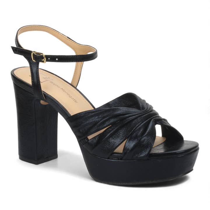 Dress Platform Leather Sandal Black 115001 for wholesale by Bruno Menegatti