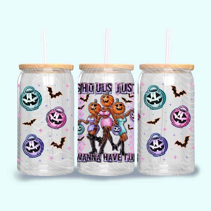 Ghouls Just Wanna Have Fun (Dark Skin) UV DTF Libbey Transfer | Trendy Halloween Libbey Wrap | Ready to Transfer | High Quality | Waterproof UV Transfer for wholesale by Red Dirt Transfers