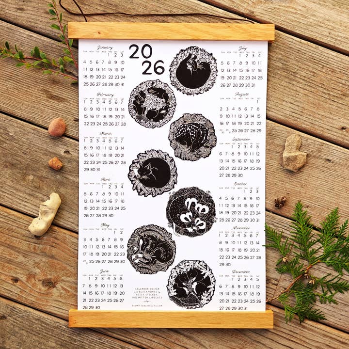 2026 Calendar: Meadow Series for wholesale by Big Mitten Linocuts