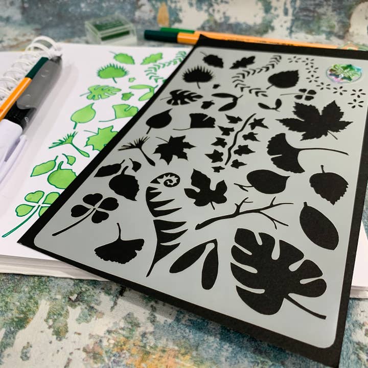 Leaves Journal A5 Stencil, foliage leaf design stencil for wholesale by Spratt's Designs