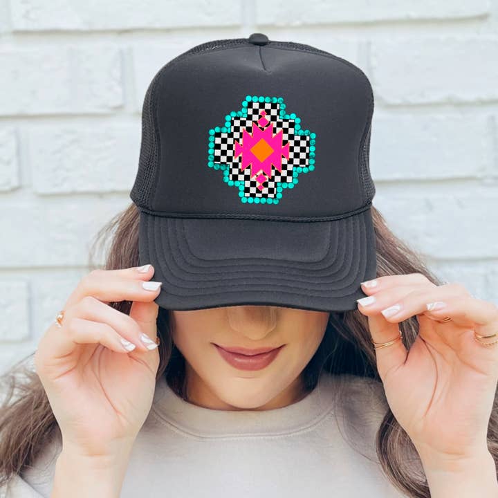 Western Wholesale - Wholesale Trucker Hat - Women's - Aztec Checker - Western Trucker Hat