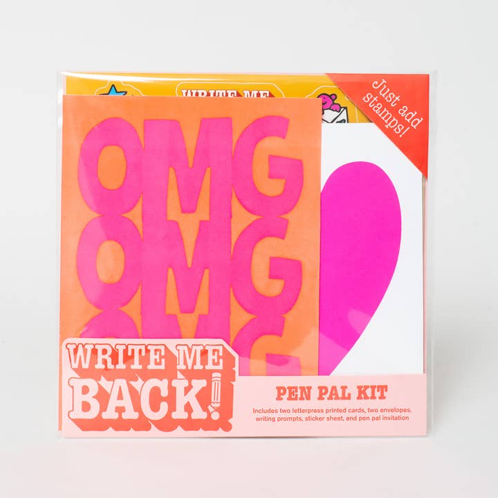 Egg Press Manufacturing - Wholesale Stationery/Notecard Set - OMG + Heart Letter Writing Write Me Back Pen Pal Kit