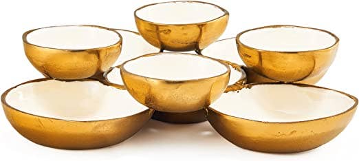 The Wine Savant /  Khen Glassware - Wholesale Serve Bowl - Cluster of 9 Round Serving Bowls Decorative Bowls Gold6