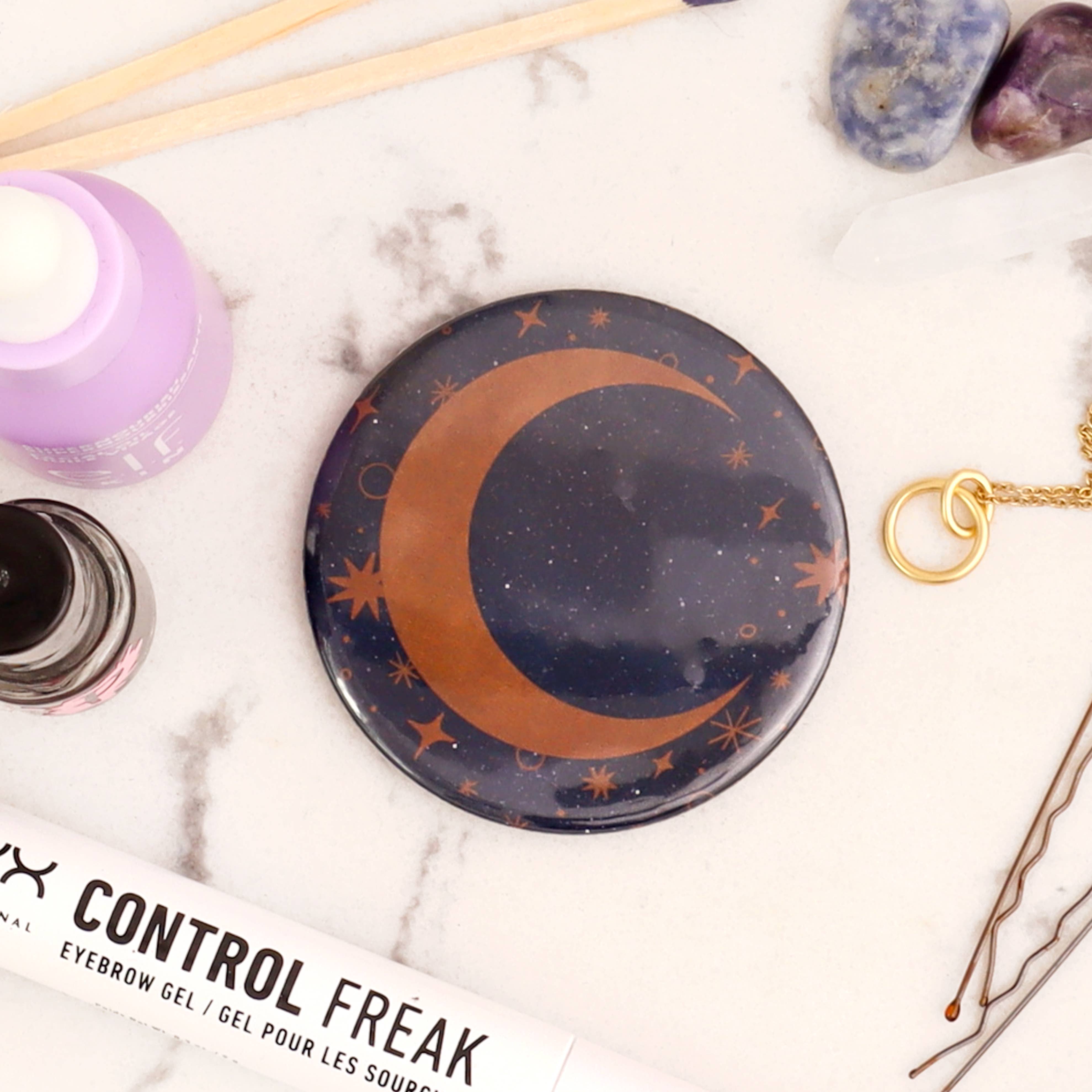 Fawn & Thistle Ltd (US Duties Paid) – wholesale Compact mirror – Celestial Moon Pocket Mirror | Compact | Makeup Mirror