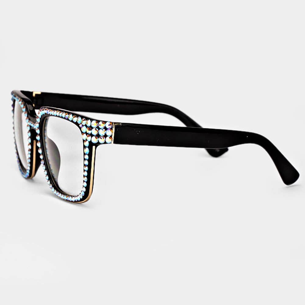 Sensibling Corp. - Wholesale Sunglasses - Women's - Crystal Embellished Clear Lens Wayfarer Sunglasses8