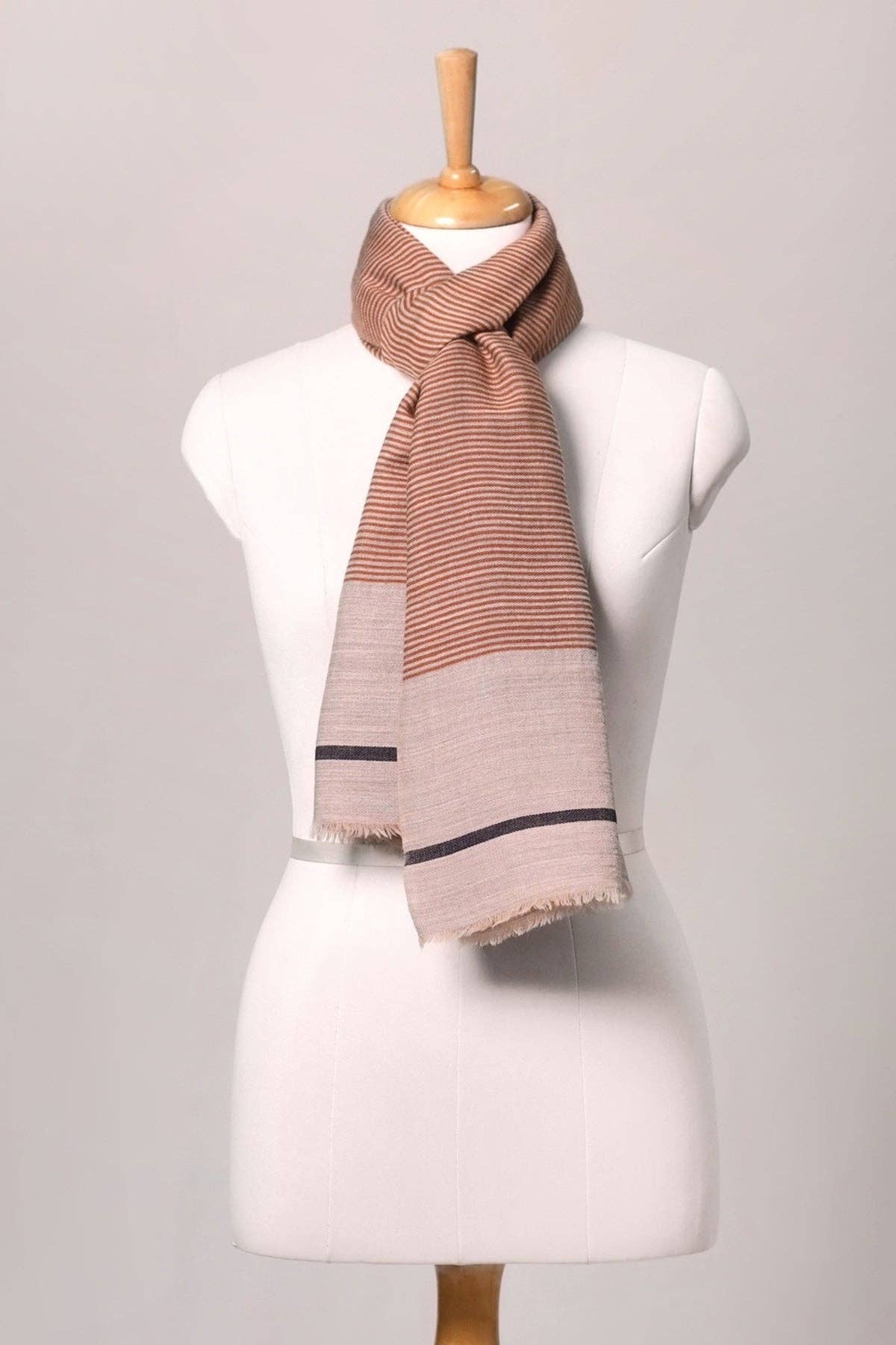 SVEZElife - Wholesale Scarf - Women's - Serene Stride Stripes Wool Scarf - Beige Orange | SVEŽElife2
