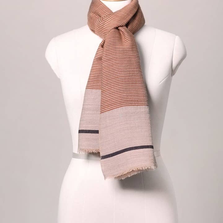SVEZElife - Wholesale Scarf - Women's - Serene Stride Stripes Wool Scarf - Beige Orange | SVEŽElife2