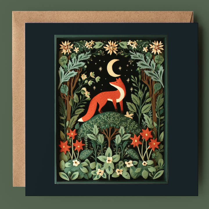 Fox Under Moonlight 2D Print Shadow Box Card for wholesale by Good Post Day