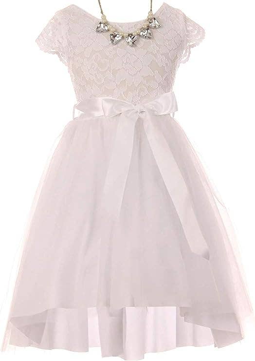 iGirlDress - Wholesale Dress - Kids - Cap Sleeve Floral Lace High Low Tulle Special Occasion Dress3