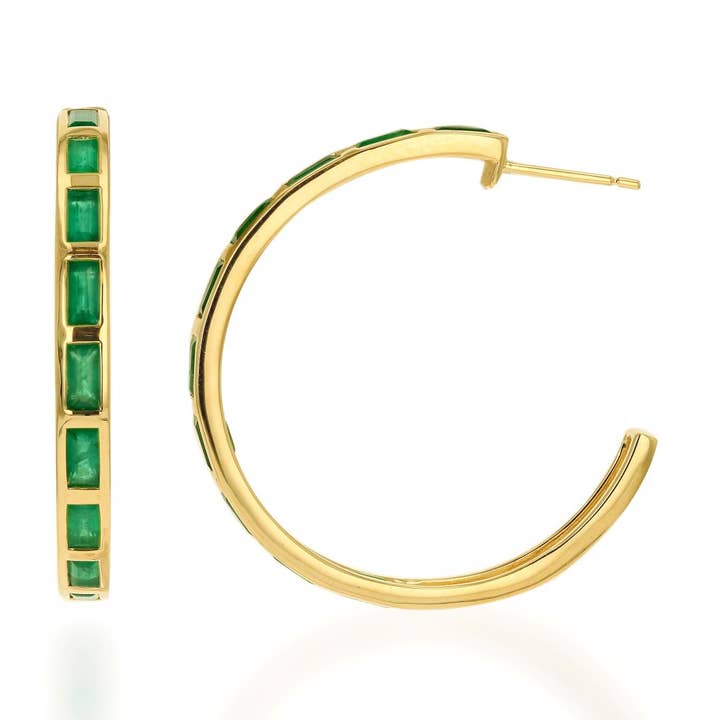 Créoles baguette en émeraude pour la vente par Rachel Reid Jewelry