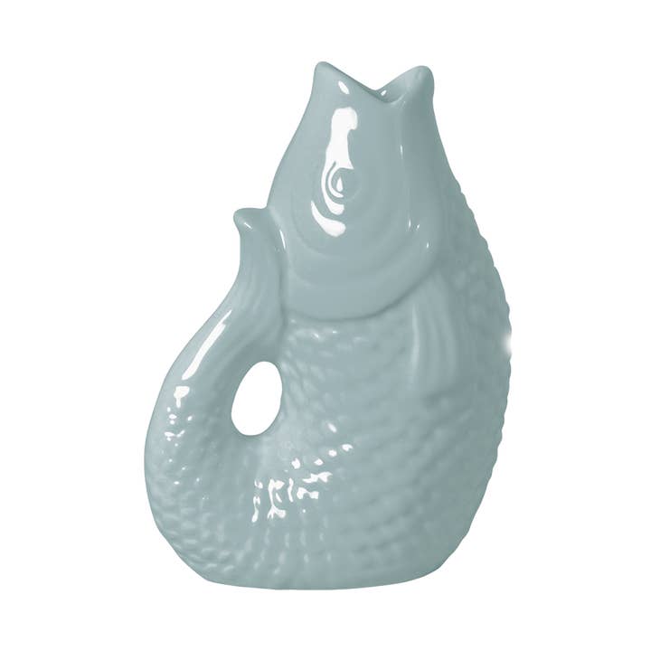 Frosted blue small fish ceramic vase L8.2 W5 H12cm for wholesale by Opjet Paris