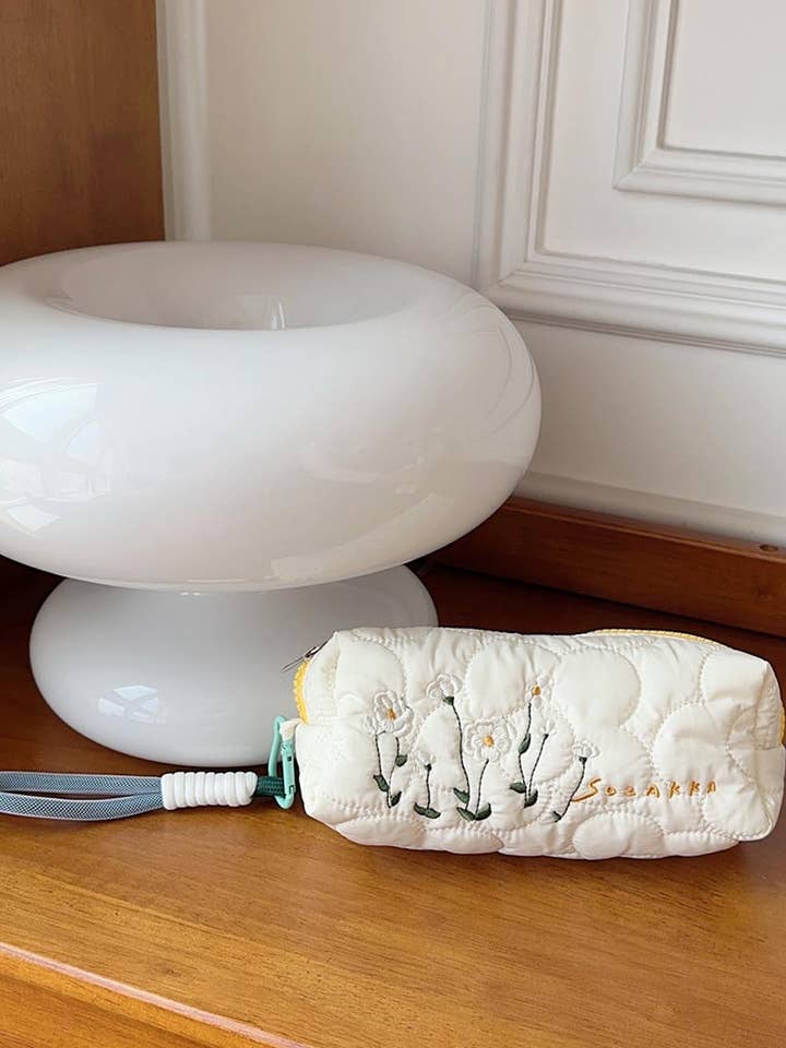 Cute Flower Embroidered Makeup Pencil Pouch DP25E957 for wholesale by Dipped Shop