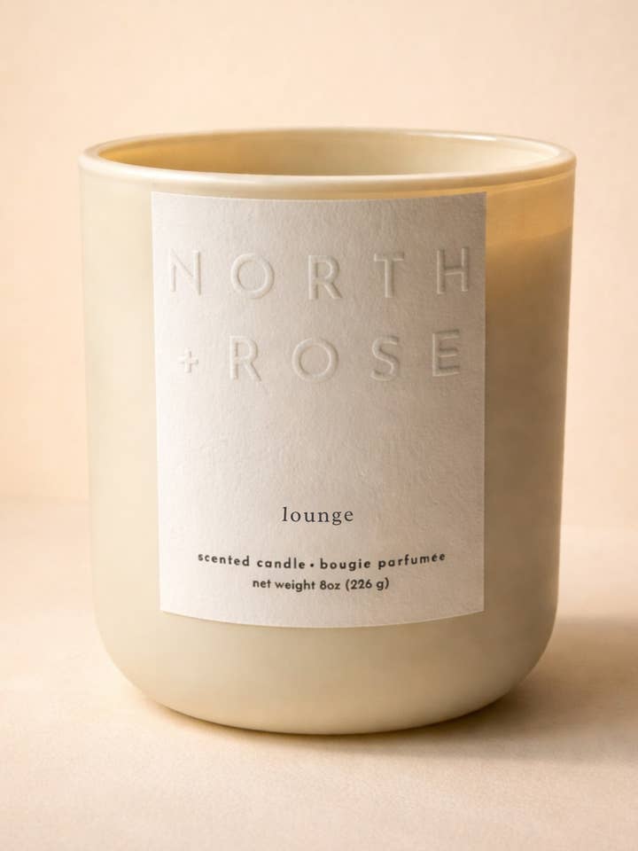 Lounge - 8oz Scented 100% Soy Wax Candle with Wood Wick for wholesale by North + Rose