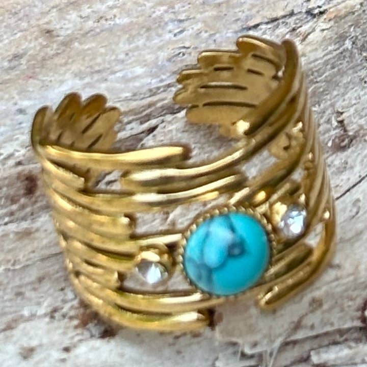 18ct Gold Plated Turquoise Cubic Zirconia Multi Band Ring for wholesale by Ocean Ripples