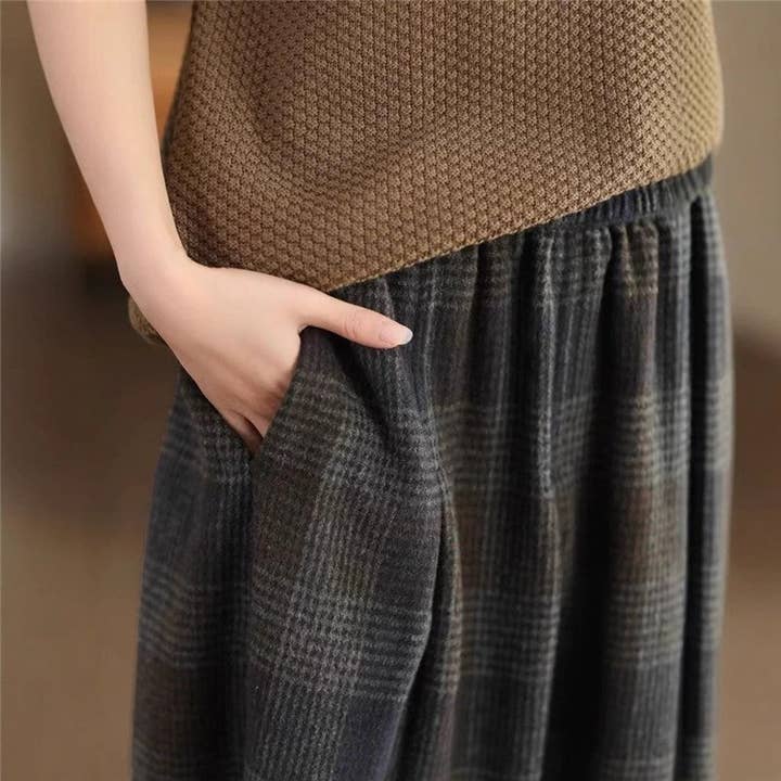 Sheer Trend – Großhandel Rock – Damen – Mittellanger bis langer karierter Wollrock1