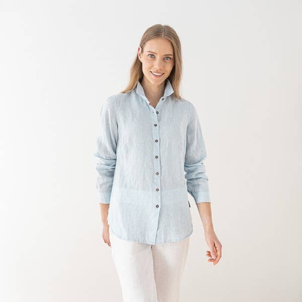 LinenMe - Wholesale Button Down Shirt - Women's - Linen Shirt Sky Blue Melange Ernesto4