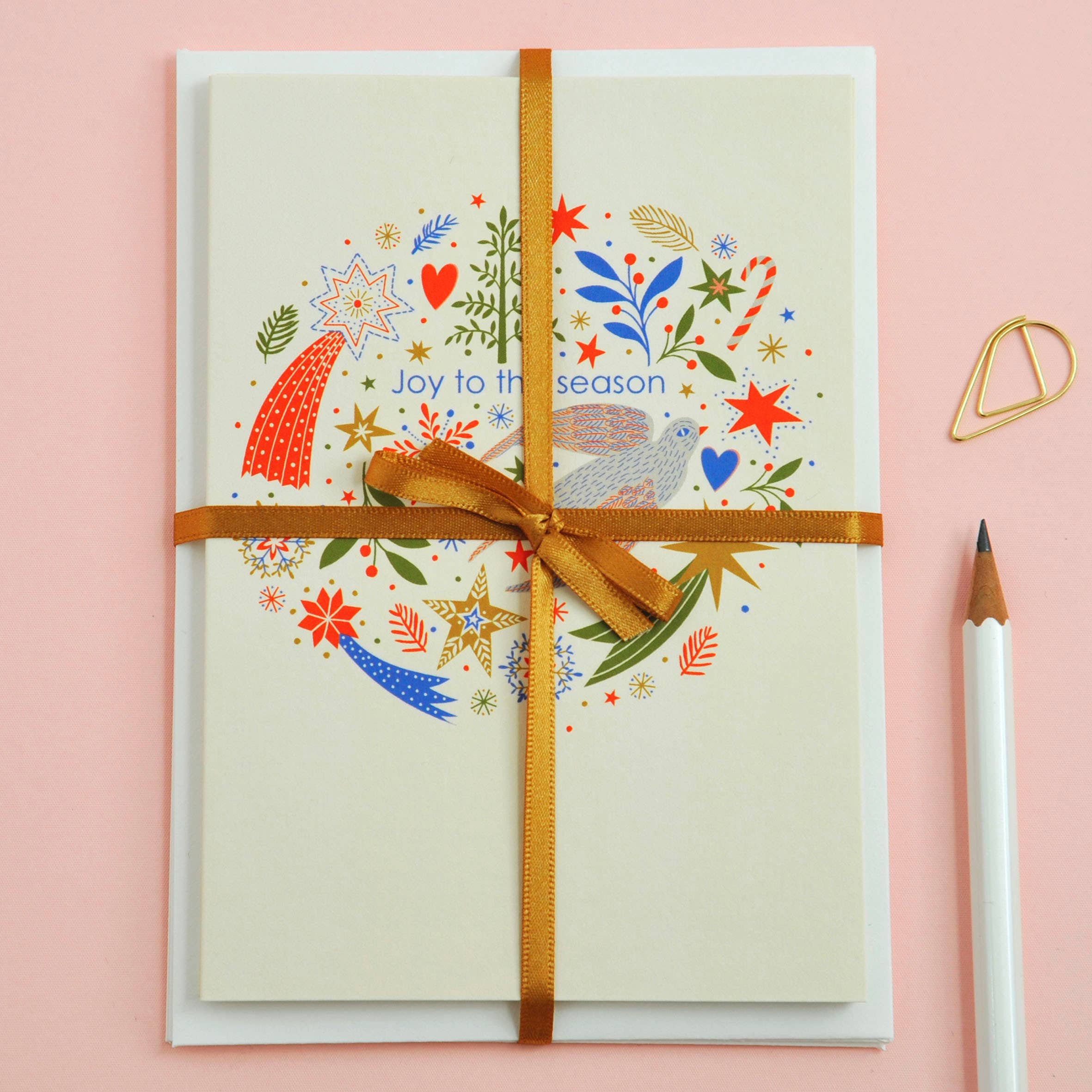 Elvira.v.v.Designs – wholesale Christmas card – Joy To The Season Bird & Stars Christmas Card set of 6 0