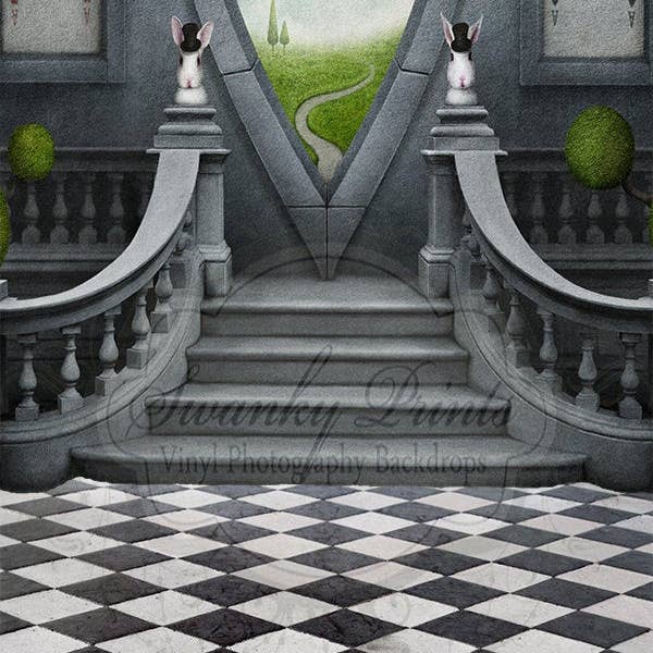 Two In One 10ft x 20ft / Alice in Wonderland and Black Tiles for wholesale by Swanky Prints