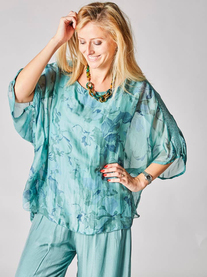Floral print Silk Kaftan Blouse for wholesale by Look Mode Usa