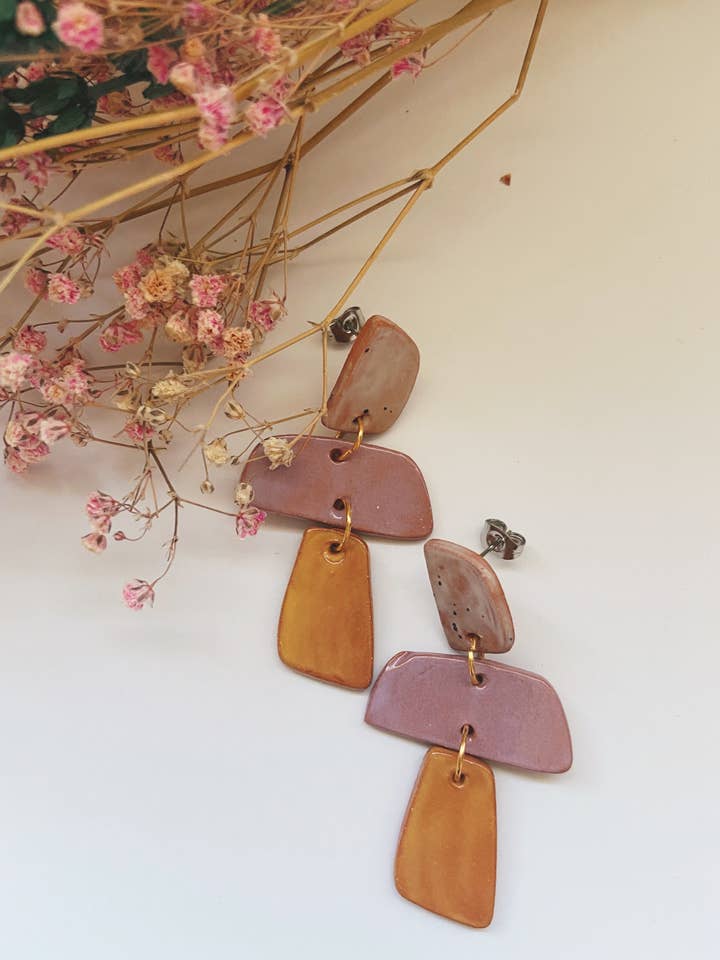 Mimi Hand Cut & Glazed White Earthenware Dangle Earrings for wholesale by Gloria Faye