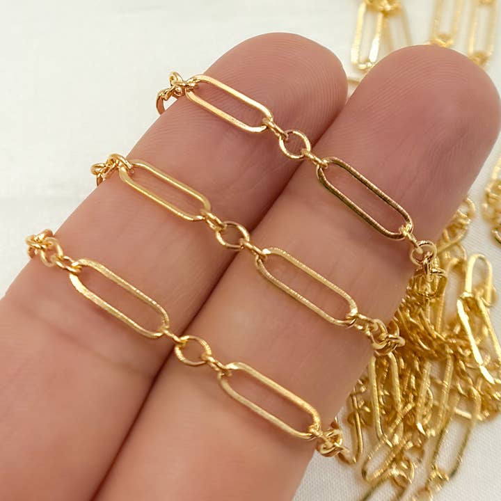 333FGF. Flache lange und kurze Gliederkette aus 14K Goldfüllung für den Großhandel von Jewels & Chains