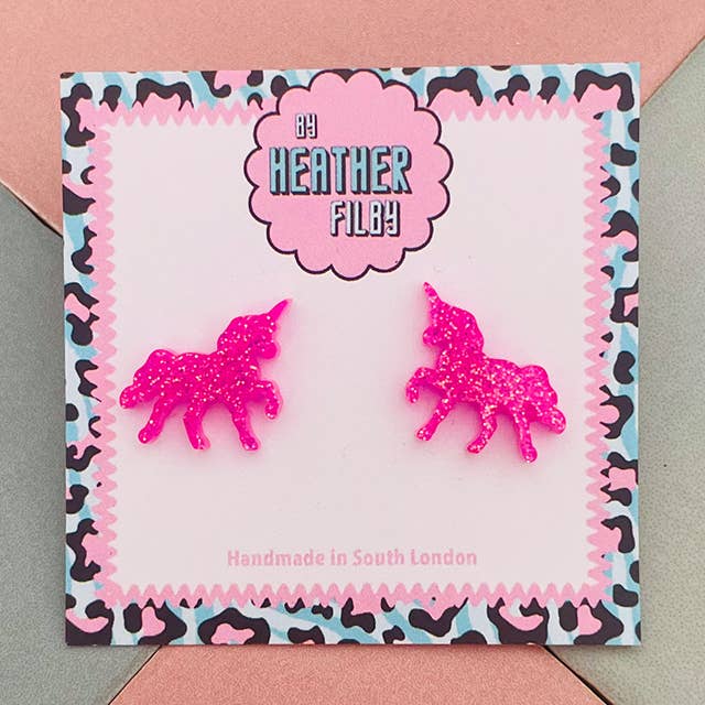 Unicorn Glitter Stud Earrings (MORE COLOURS) for wholesale by By Heather Filby
