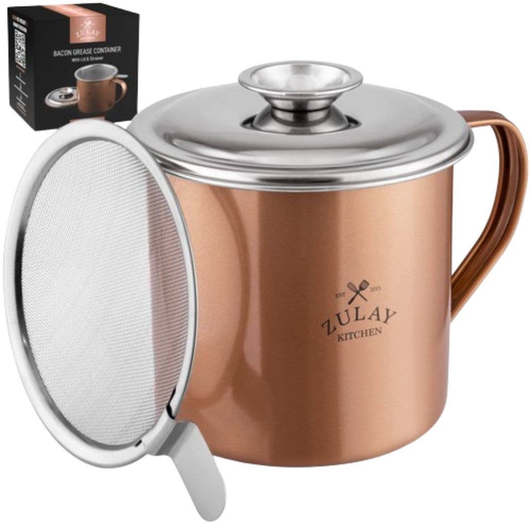 Zulay Kitchen - Wholesale Food Storage Container - Bacon Grease Container With Strainer & Lid - 1 Liter15