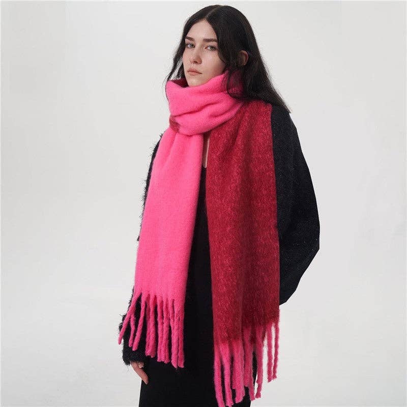 UZ Wholesale Store - Vente Écharpe – femme - Écharpe chaude en faux cachemire à pompons bicolores5