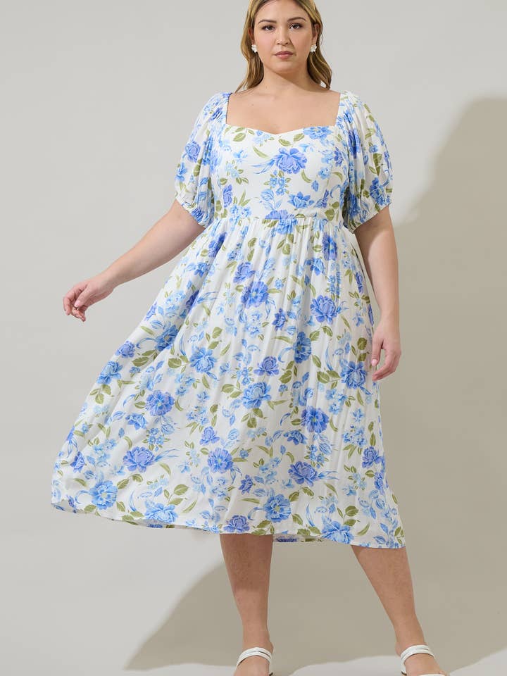 Milla Floral Alessi Puff Sleeve Midi Dress Curve for wholesale by Sugarlips