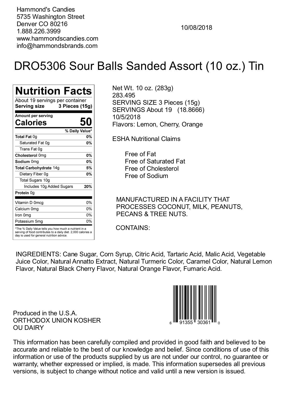 Hammond's Candies - Wholesale Hard Candy - Old-Fashioned Pantry Candy- Natural Sour Ball Drops-10oz Tin1