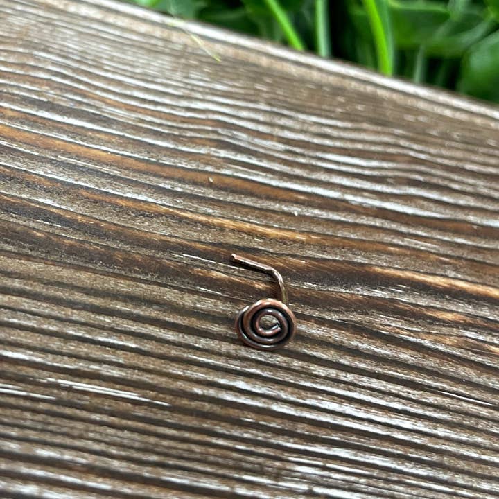 Copper Swirl Minimalist L Shape Nose Ring for wholesale by Handmade by Marlayna
