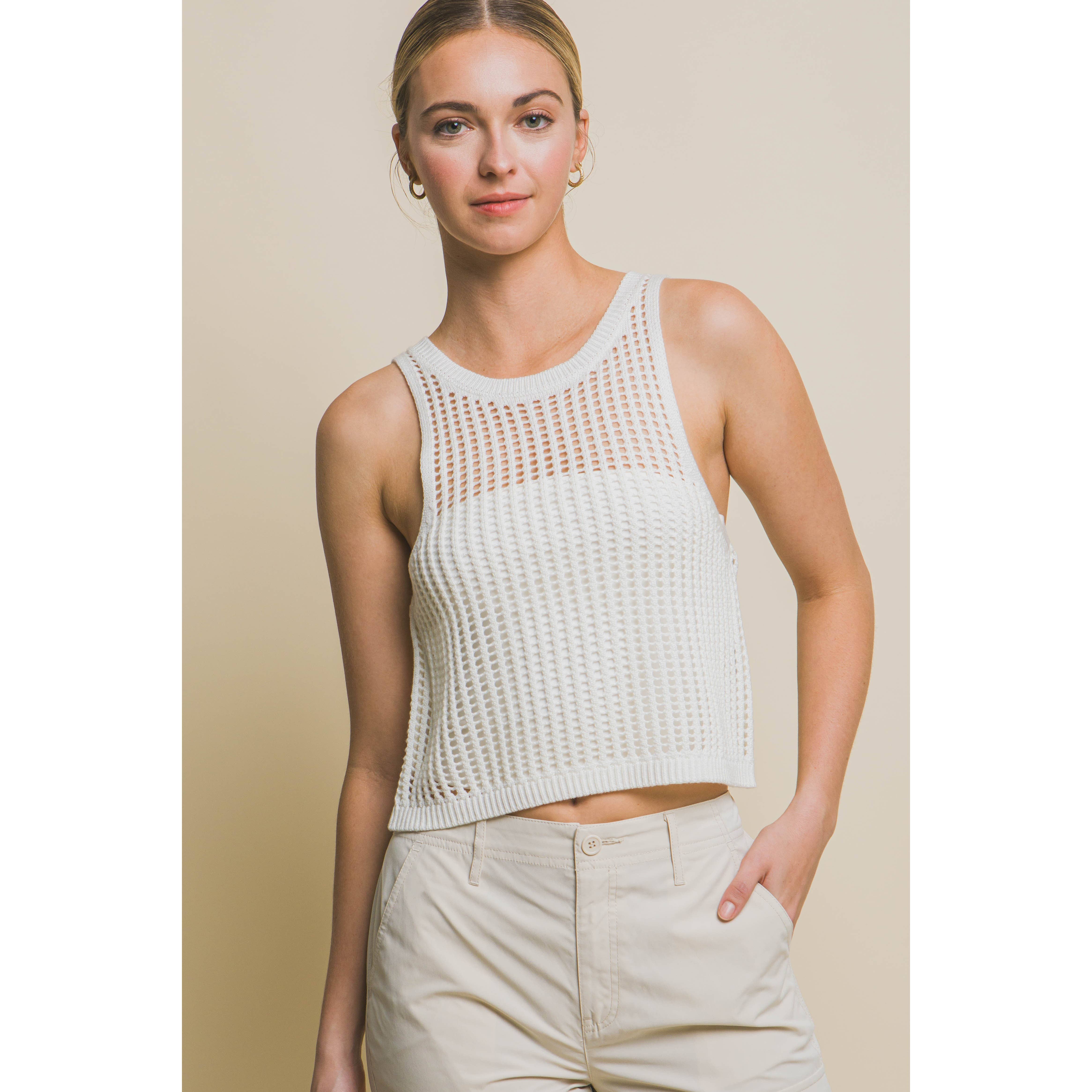 Paperdoll – Großhandel Strickoberteil – Damen – ÄRMELLOSES TANKPULLOVERTOP MIT OFFENEM STRICK15