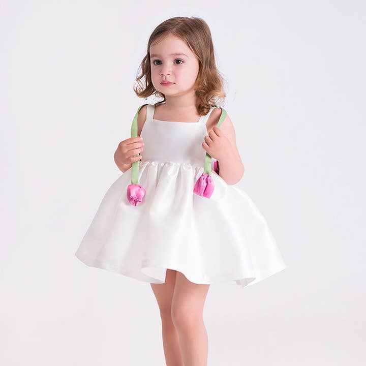 Vestido de niña con tirantes y flores en 3D para venta al por mayor de Mama Luma