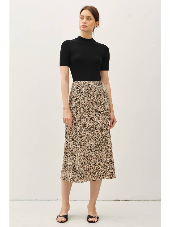 Be Cool - Wholesale Skirt - Women's - PRINT MIDI SKIRT WITH ELASTIC WAISTBAND
