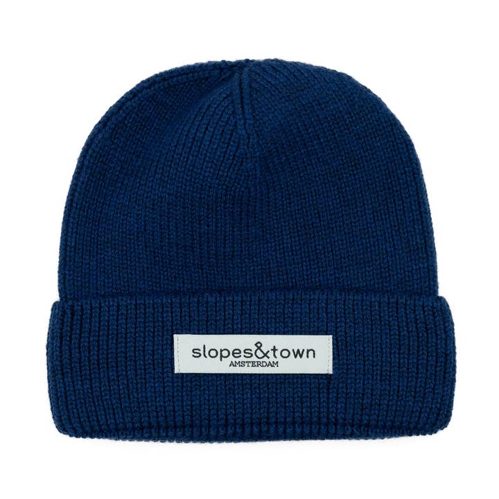 Kids Merino Wool Beanie Navy Blue for wholesale by Slopes&Town