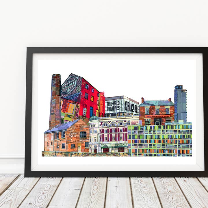 Sheffield Skyline Collage Illustration Art Print for wholesale by Tomartacus