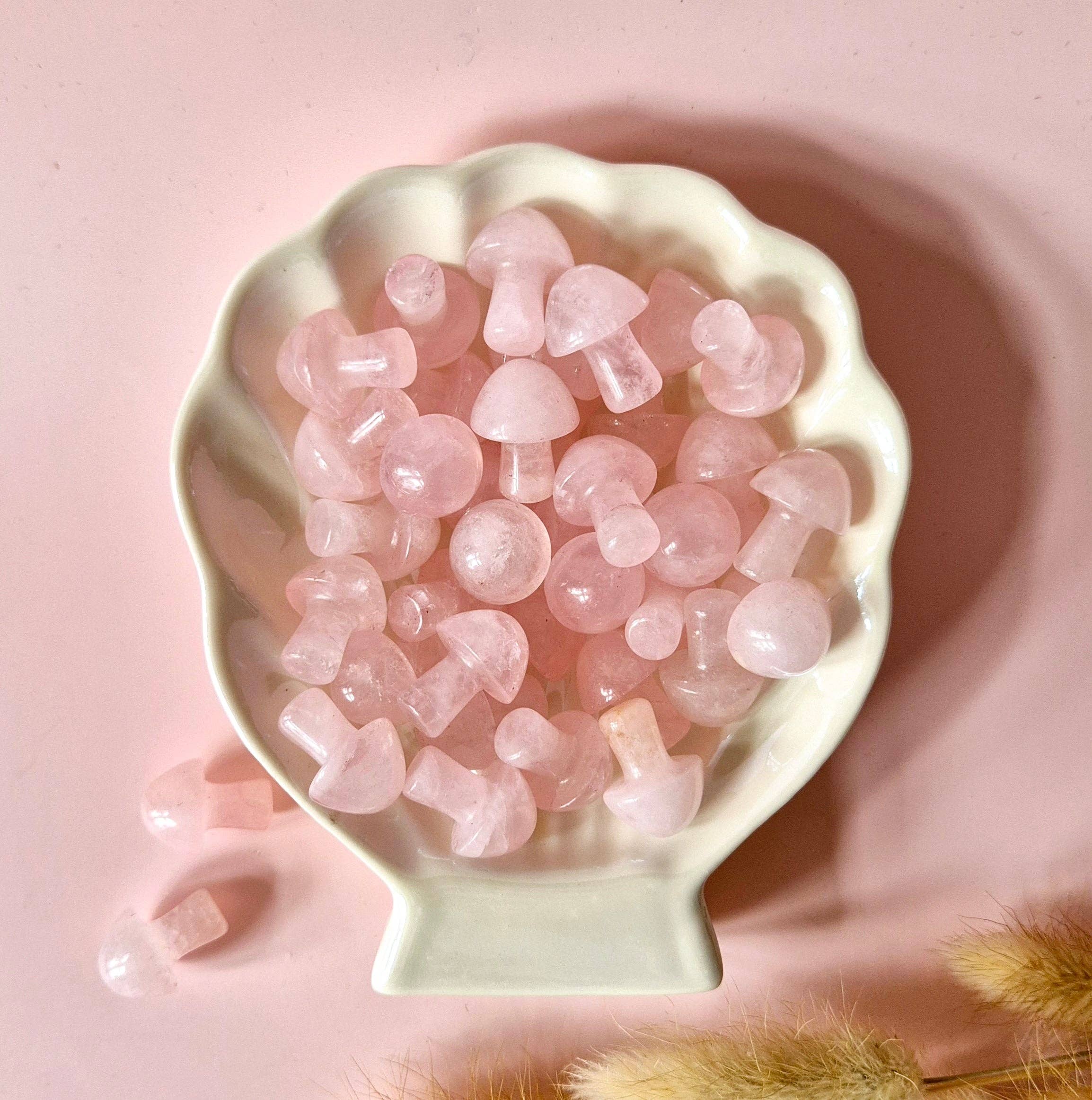 Moonlight Gemstones - Wholesale Spiritual Stone/Crystal - Mini Gemstone Mushroom – Rose Quartz (2 cm)