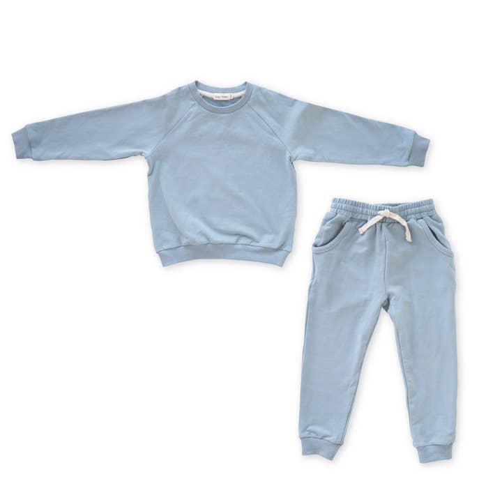 Conjunto a juego de sudadera y jogger de felpa francesa | Azul polvoriento para venta al por mayor de bug + bean kids