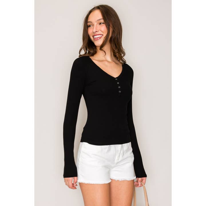 Popular 21 - Wholesale Knit Top - Women's - Raglan Long Sleeve V-Neck Top with Picot Stitch25