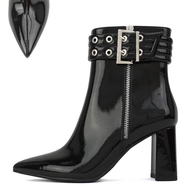 FD-JESTINE- Buckle Block Heeled Dress Ankle Boots for wholesale by Golden Bulls