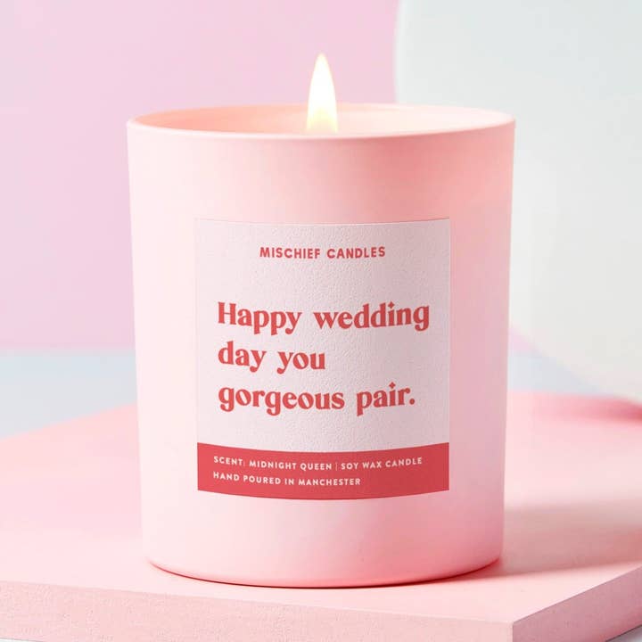 Wedding Gift Funny Wedding Gift Candle Happy Wedding Day for wholesale by Mischief Candles